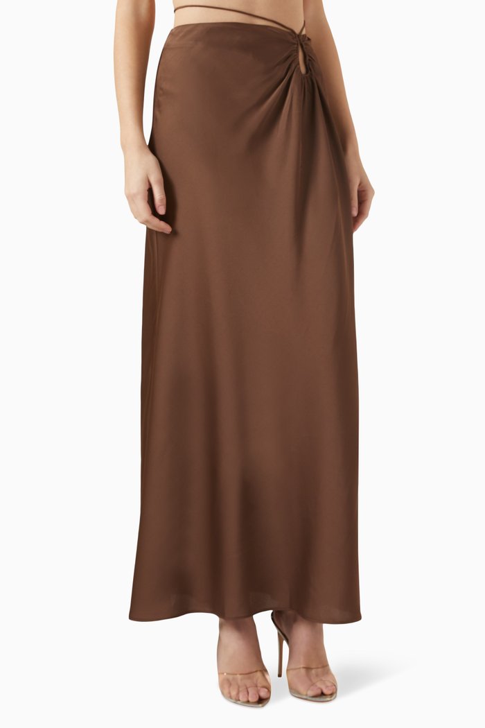 Melody Maxi Skirt in Satin, Brown