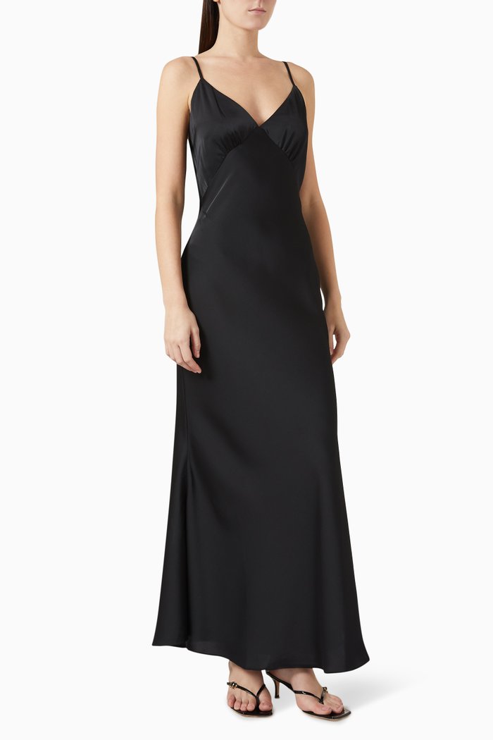 Vida Maxi Dress in Satin, Black