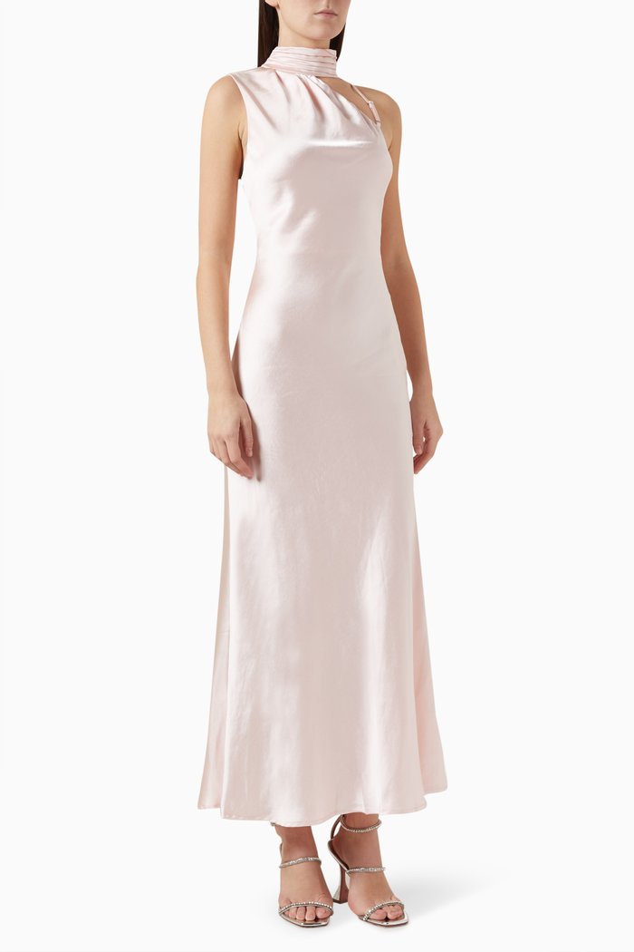 

Elania Midi Dress in Gloss Satin, Pink