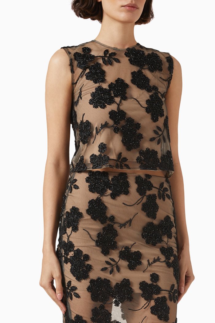 

Vola Floral Beaded Top, Black