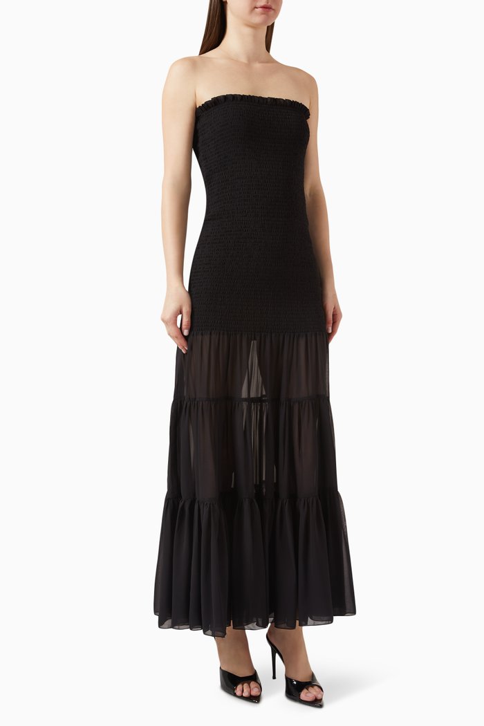 

Arabella Tiered Maxi Dress in Crepe, Black