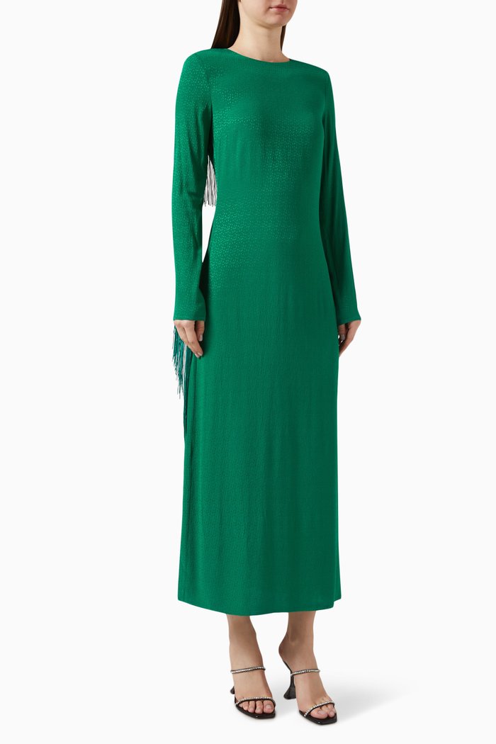

Reban Fringe Midi Dress in Viscose, Green