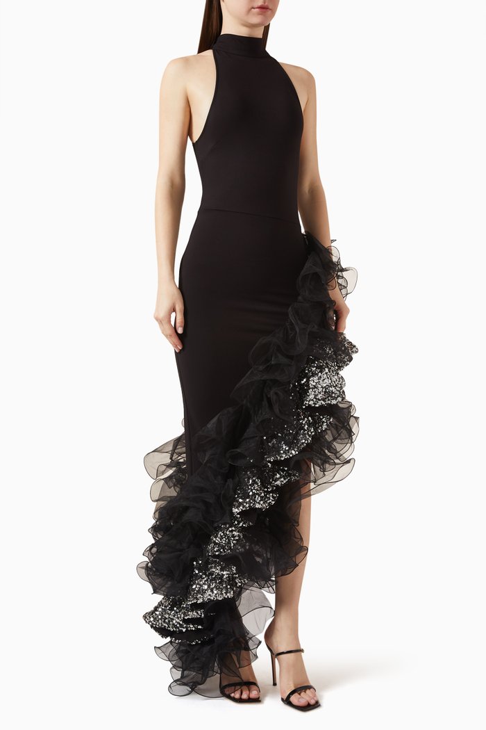 

Pil Asymmetrical Dress in Viscose Blend, Black