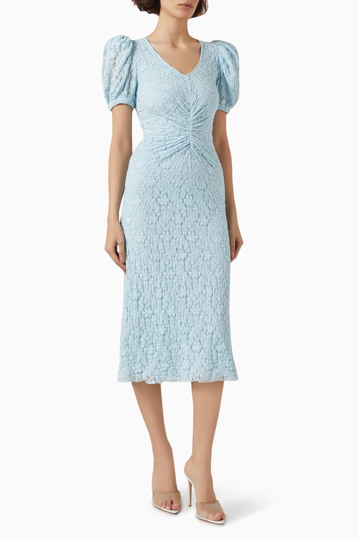 

Sigrid Midi Dress in Lace, Blue
