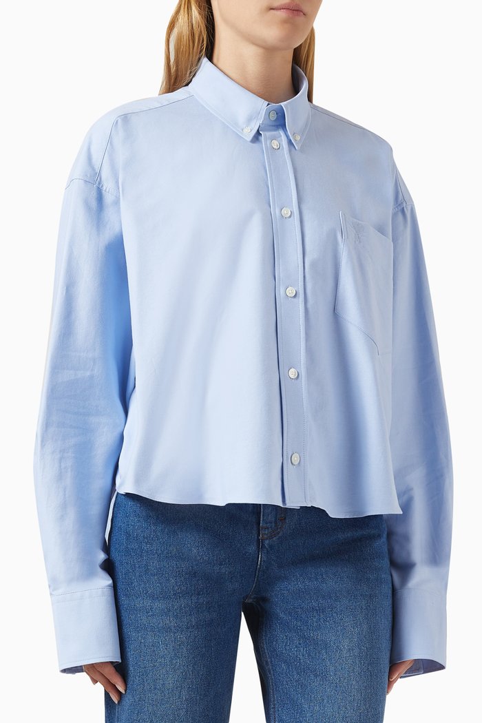 

Oversized Cropped Shirt in Cotton, Blue