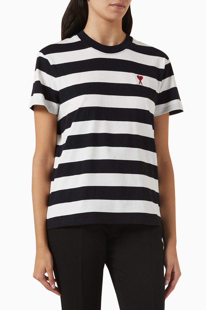 

Striped Ami de Coeur T-shirt in Jersey, White