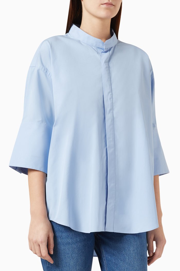 

Mandarin Collar Shirt in Cotton, Blue