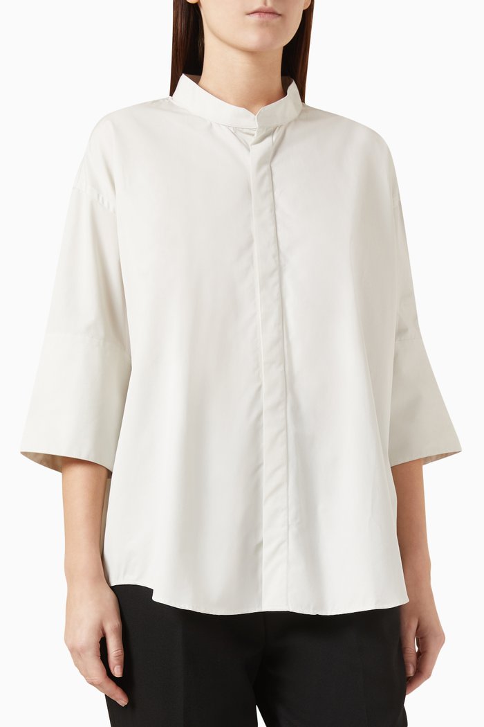 

Mandarin Collar Shirt in Cotton, Neutral