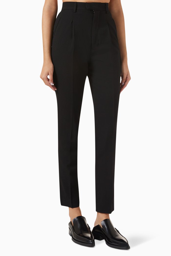 

High-waist Pants in Wool-crepe, Black