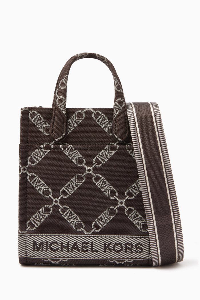 

XS Gigi Crossbody Tote Bag in Empire Logo Jacquard, Brown