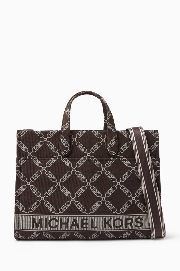 

Large Gigi Tote Bag in Empire Logo Jacquard, Brown