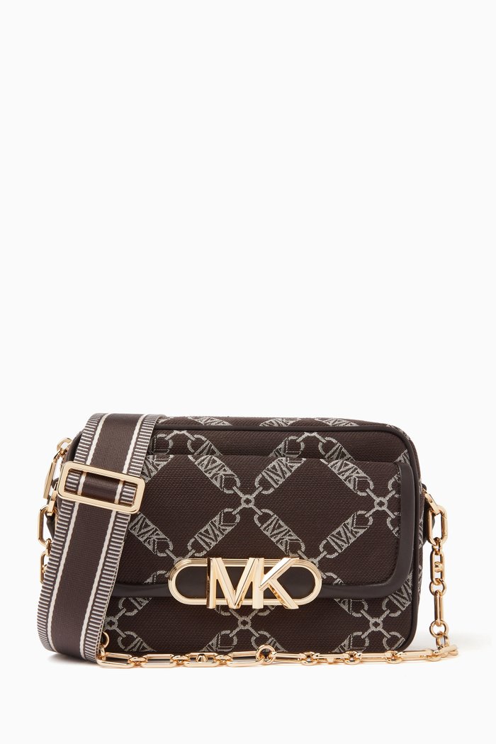 Medium Parker Crossbody Bag in Empire Logo Jacquard, Brown