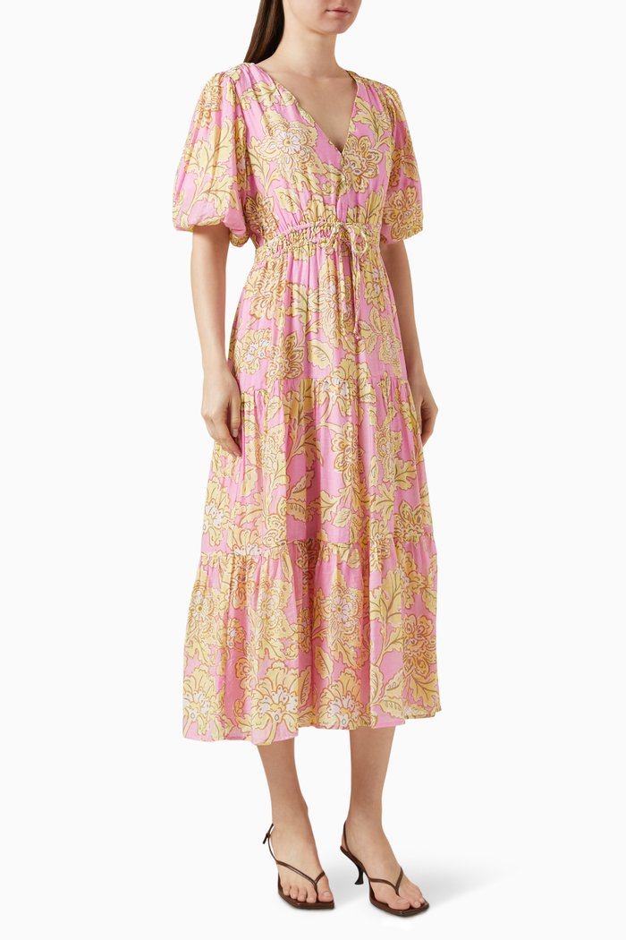 

Laurelle Floral-print Midi Dress in Viscose-blend, Pink