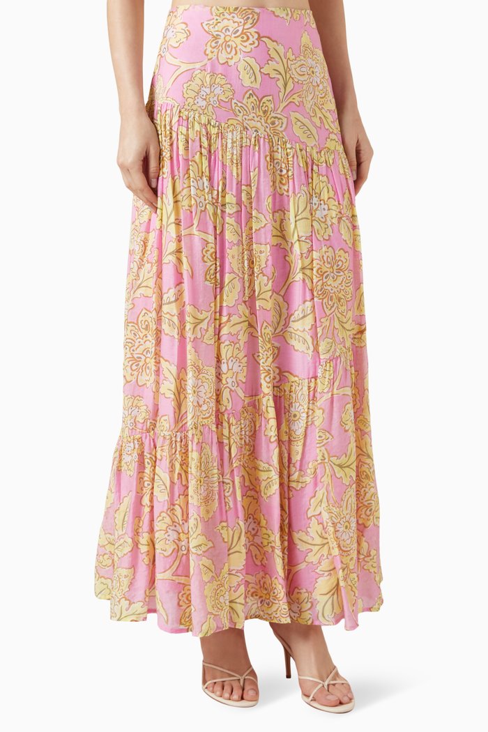 

Laurelle Floral-print Maxi Skirt in Viscose-blend, Pink