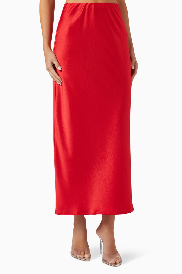 

Onia Bias Slip Midi Skirt in Satin, Red