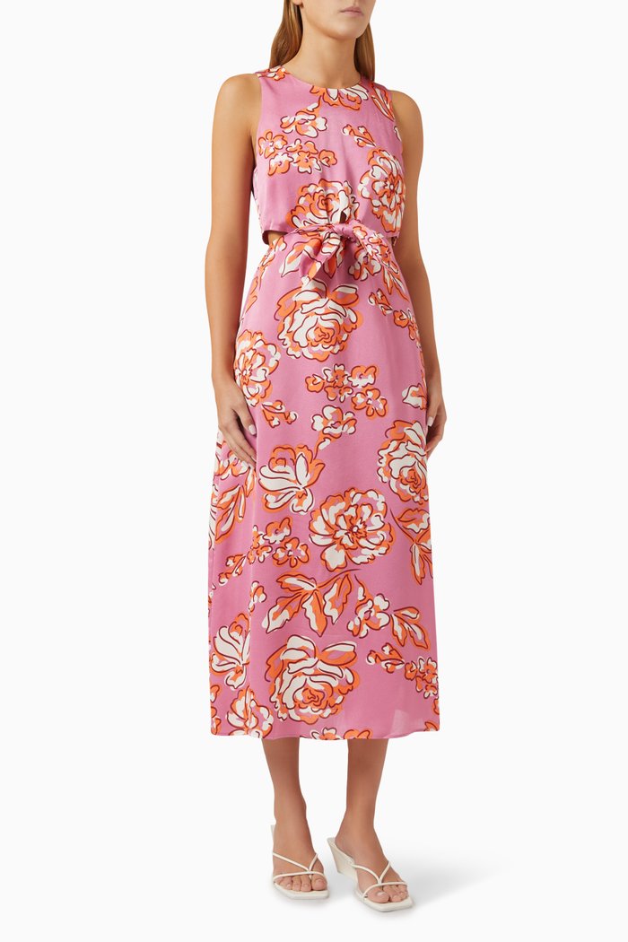 Mandevilla Tie Midi Dress in Satin Twill, Pink