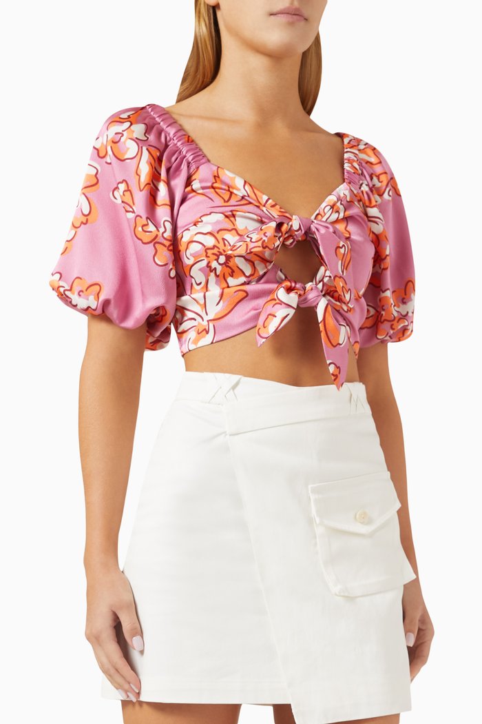 

Mandevilla Tie Crop Top in Satin, Pink