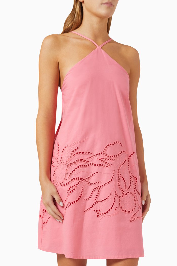 

Darla Broderie Mini Dress in Cotton, Pink