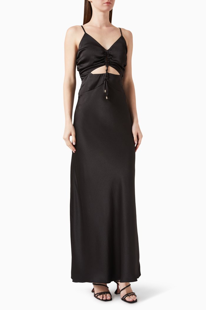 

Willow Cut-out Slip Maxi Dress in Satin, Black