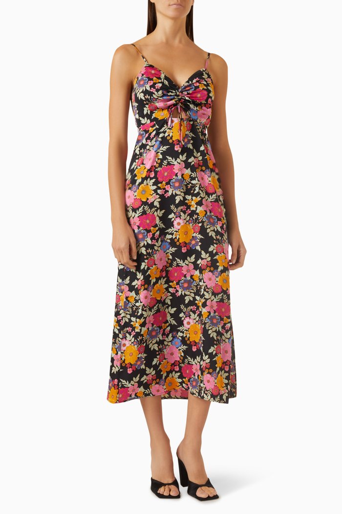 

Emira Slip Midi Dress in Satin, Black