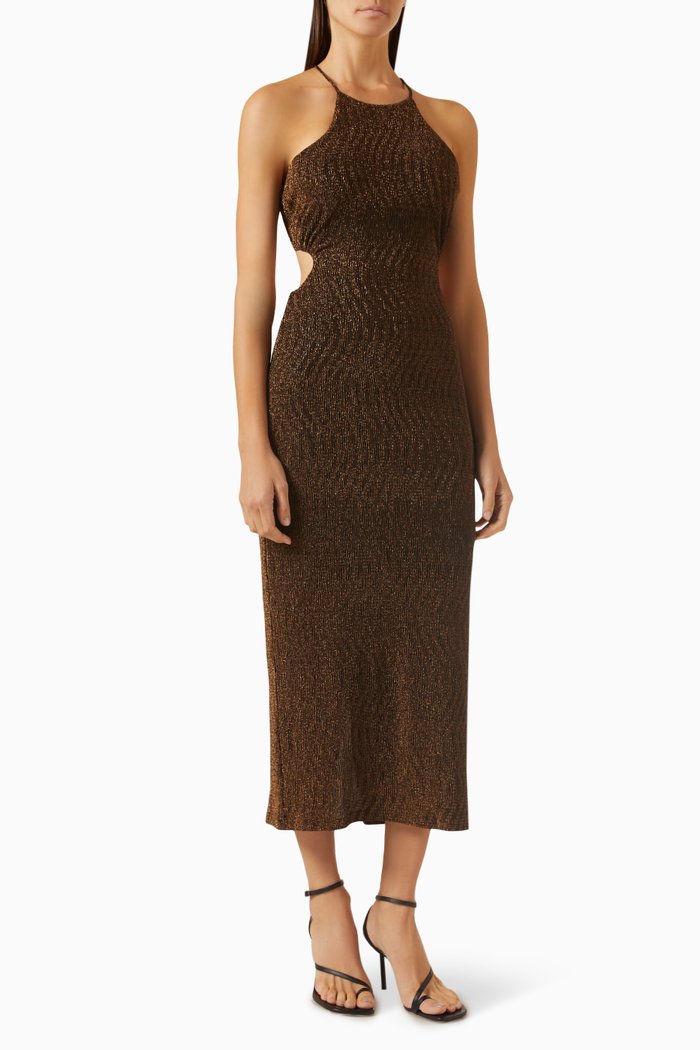 

Alani Midi Dress in Lurex, Brown