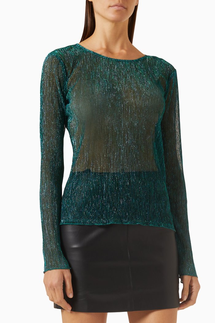 

Astrid Top in Plissé Lurex, Green