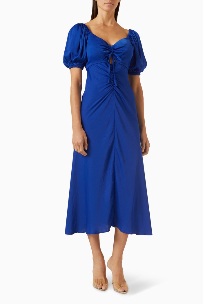

Olivia Floral-print Midi Dress in Cotton, Blue