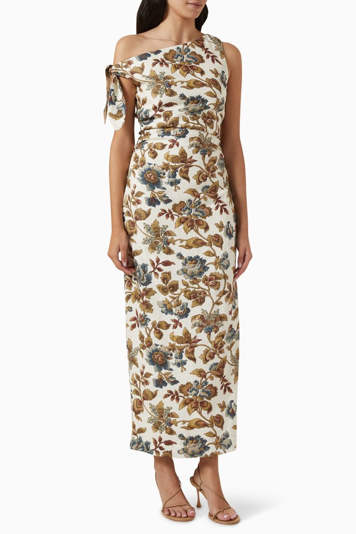 

Eleanora Tie-shoulder Maxi Dress in Linen, Multicolour