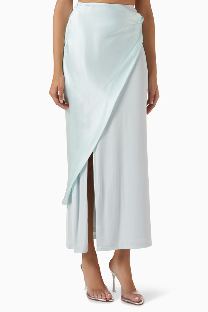 

Alessia Draped Maxi Skirt in Viscose Jersey & Silk, Blue