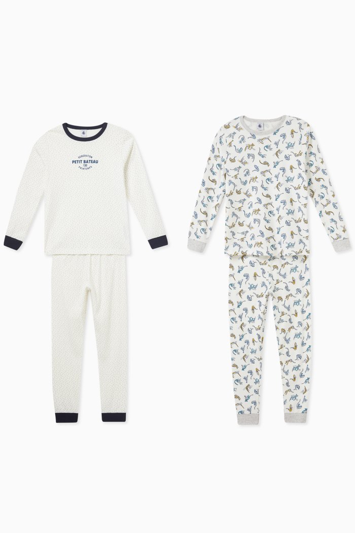 

Feline & Logo-print Pyjamas in Cotton, Set of 2, Multicolour