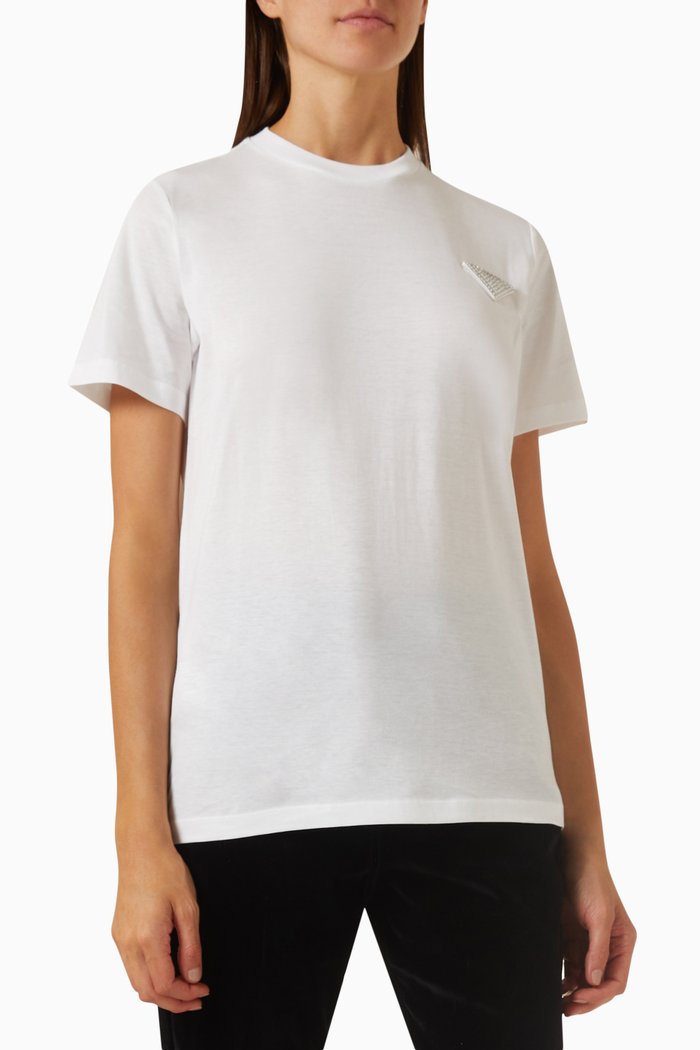 

Embellished Triangle Logo T-shirt in Cotton-jersey, White