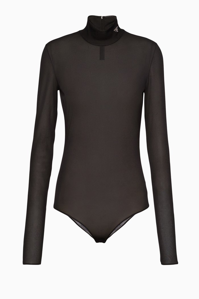 

Gazar Enamelled Bodysuit in Jersey, Black