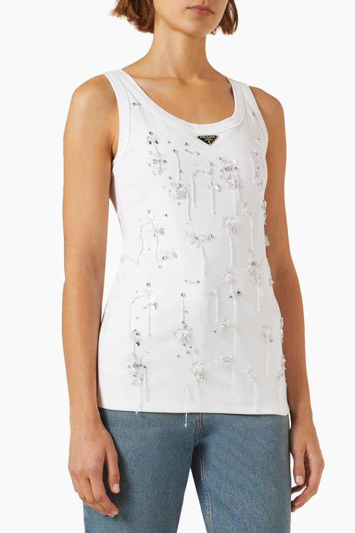 

Crystal-embellished Tank Top in Cotton-jersey, White