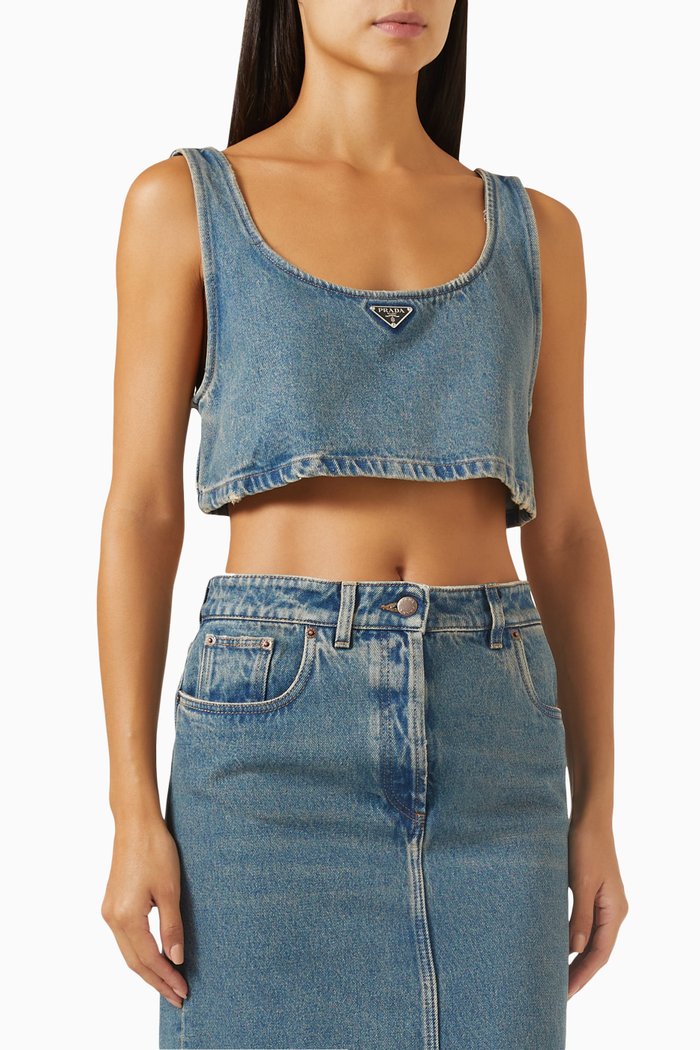 

Logo Crop Top in Denim, Blue