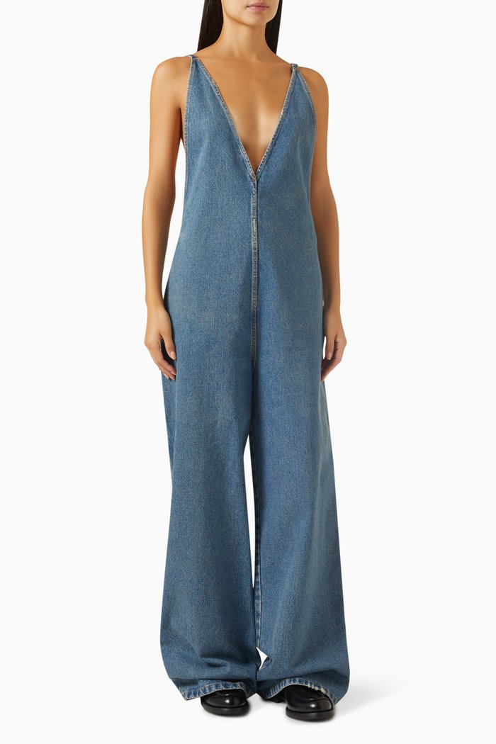 

Plunging Neckline Jumpsuit in Denim, Blue