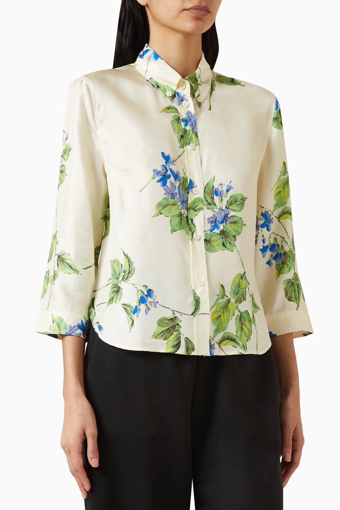 

Floral-print Shirt in Silk, White
