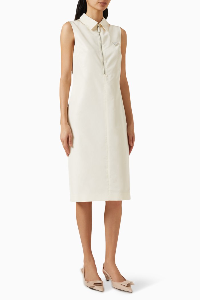 

Triangle Logo Shirt Midi Dress in Silk-blend, Neutral