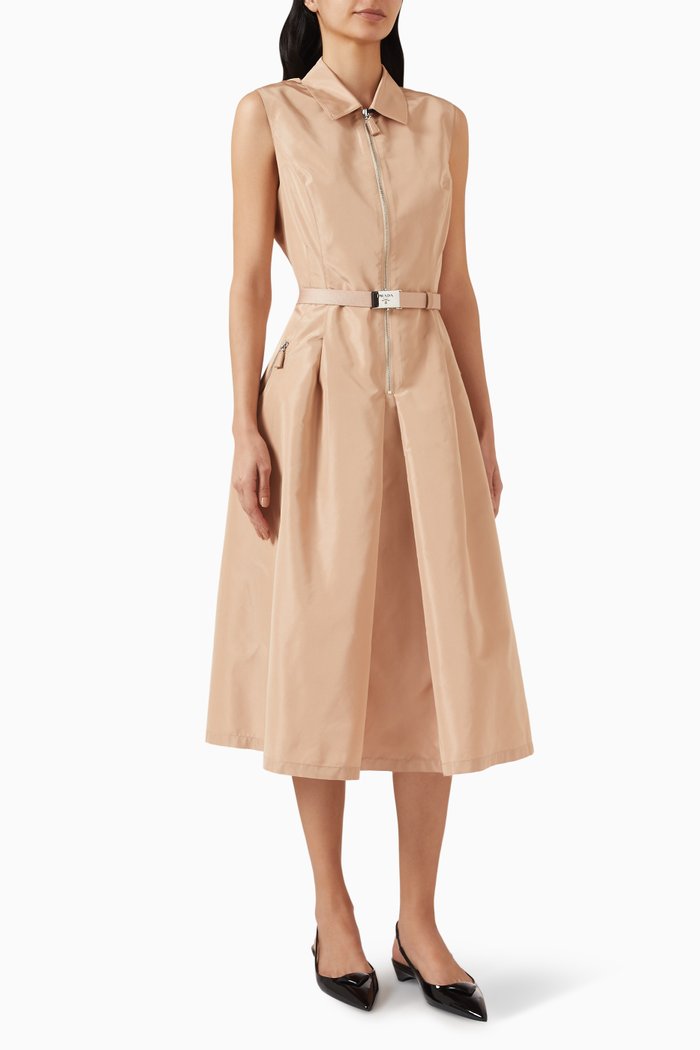 

Classic Collar Midi Dress in Re-nylon, Neutral