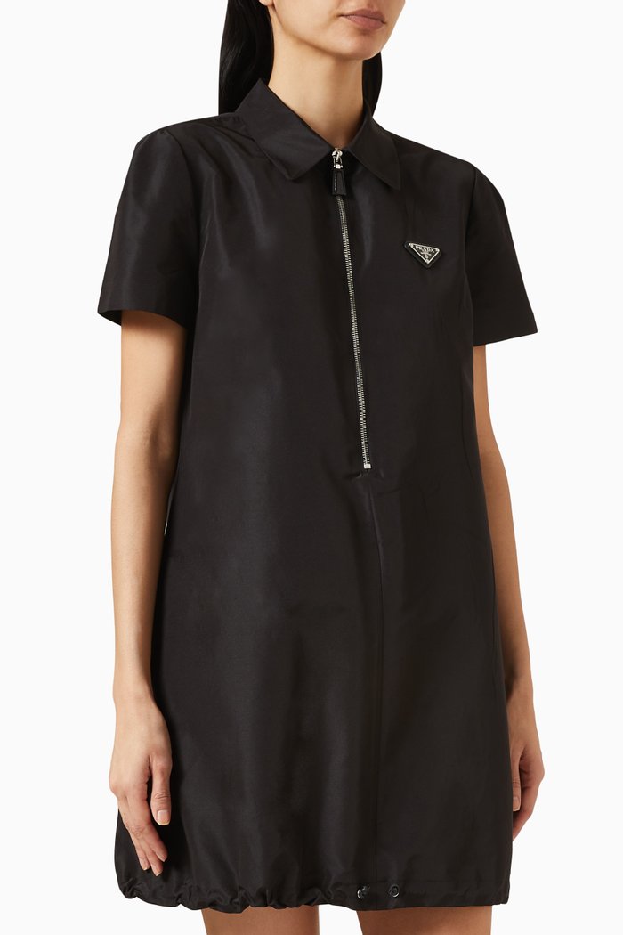 

Triangle Logo Shirt Mini Dress in Silk-blend, Black