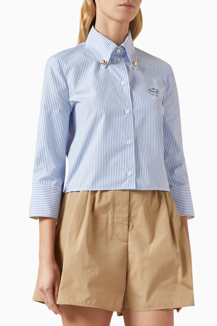 

Chest Logo-print Cropped Shirt in Cotton, Blue