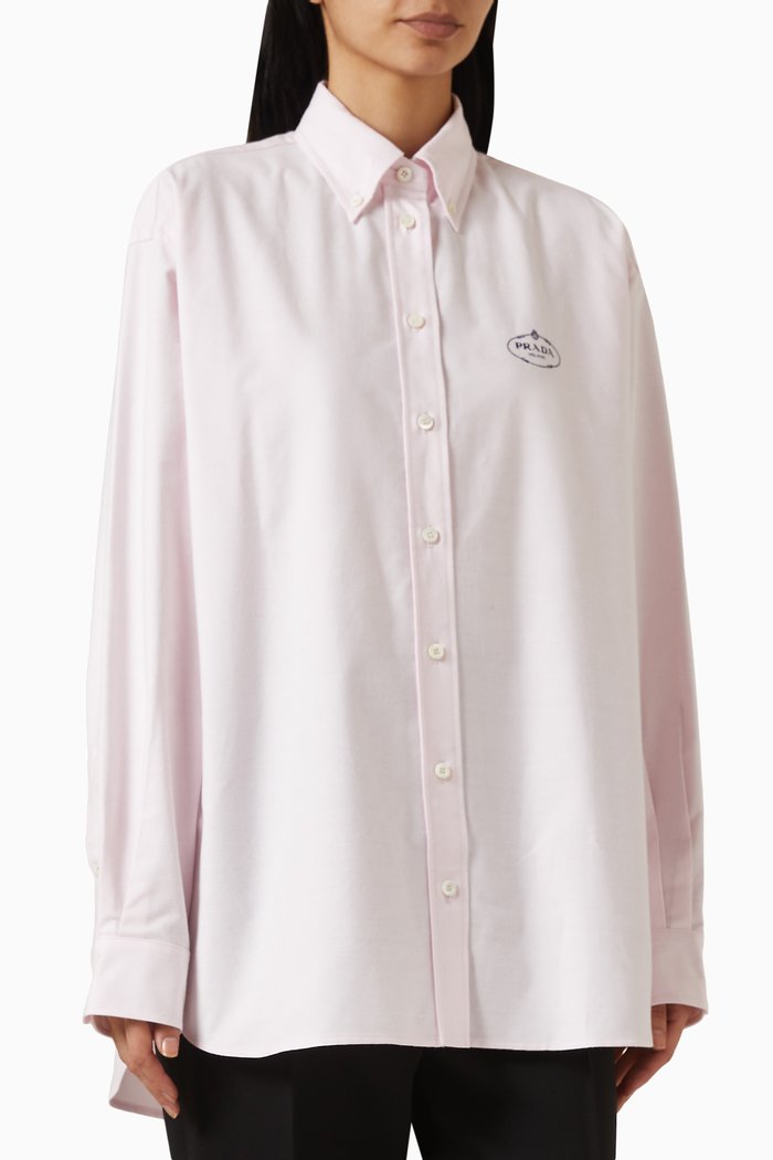 

Chest Logo-print Oversized Shirt in Cotton, Pink