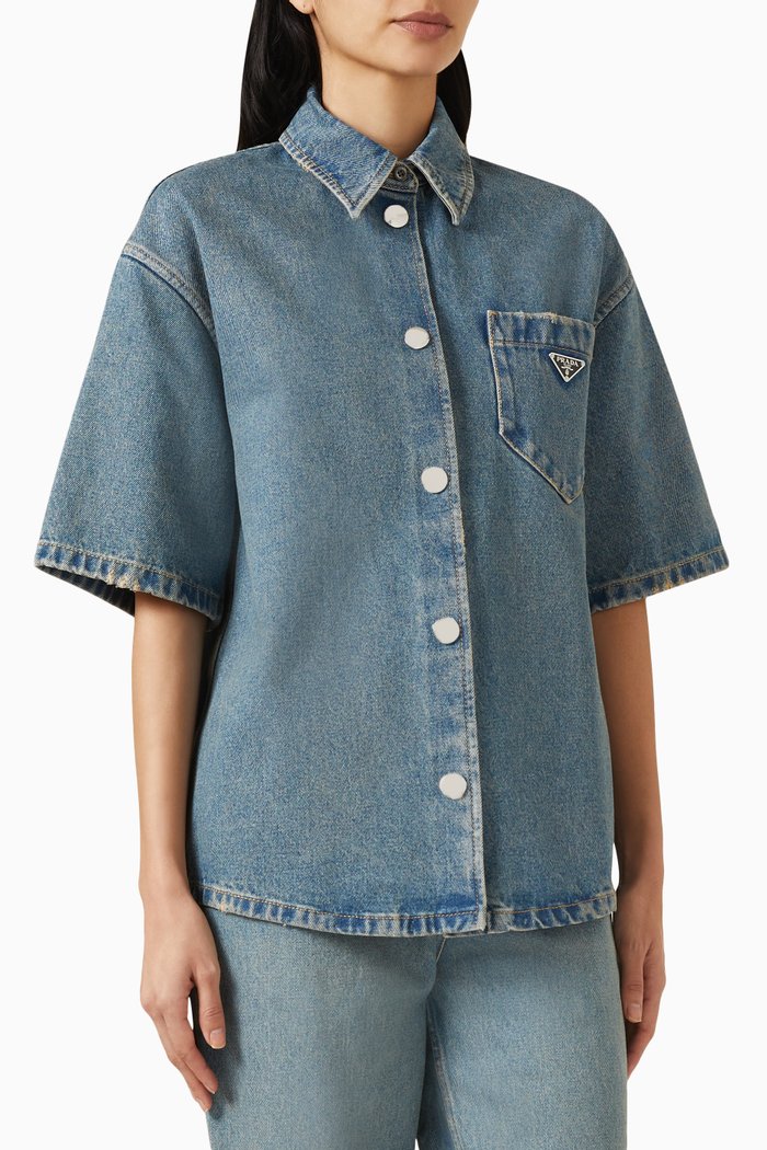 

Triangle Logo Overshirt in Organic Denim, Blue