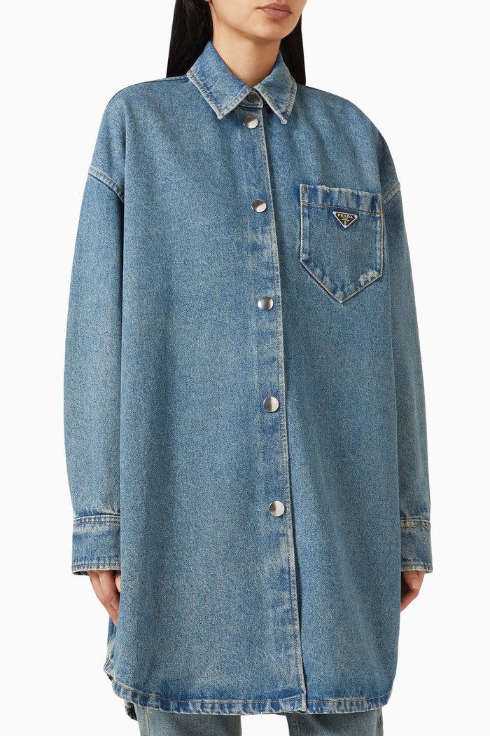 

Triangle Logo Oversized Shirt in Organic Denim, Blue
