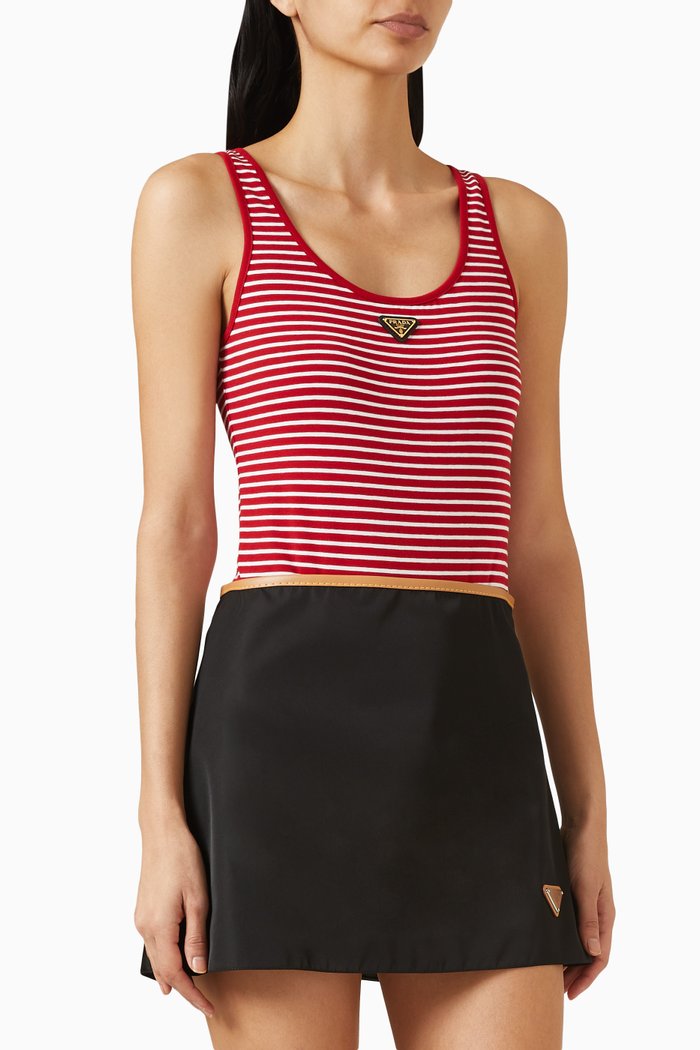 Triangle Logo Striped Tank Top in Cotton, Red