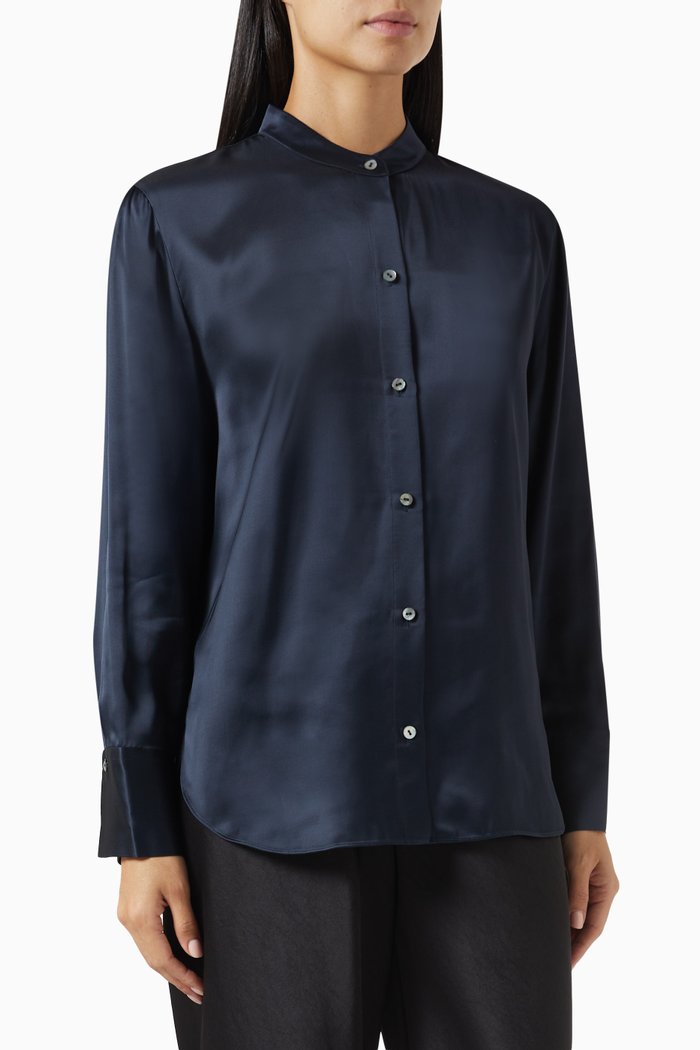 

Mandarin Collar Shirt in Rayon, Grey