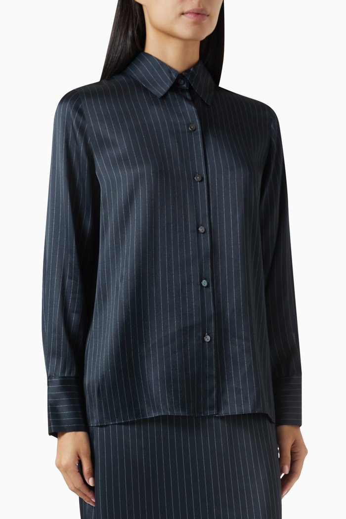 

Pinstripe Slim Shirt in Silk, Black