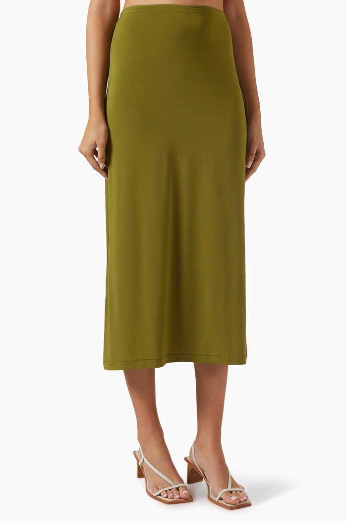 

Pull-on Midi Skirt in Matte Jersey, Green