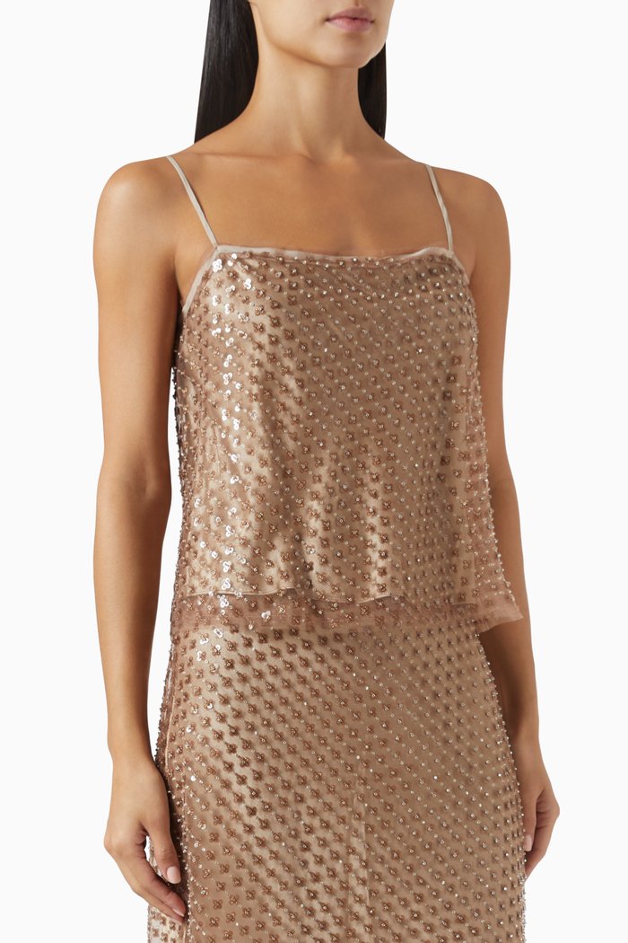 

Beaded Straight Cami Top in Sequins, Neutral