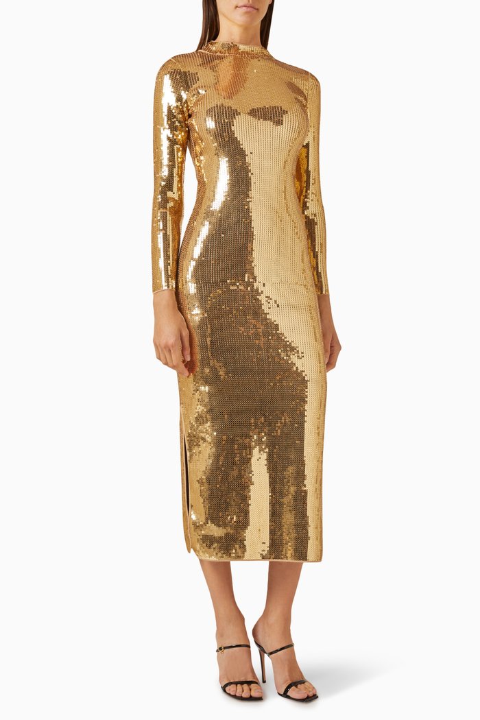 

Ciara Midi Dress in Sequin, Gold