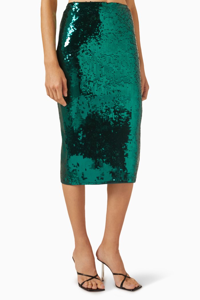 

Goldana Midi Skirt in Sequin, Green